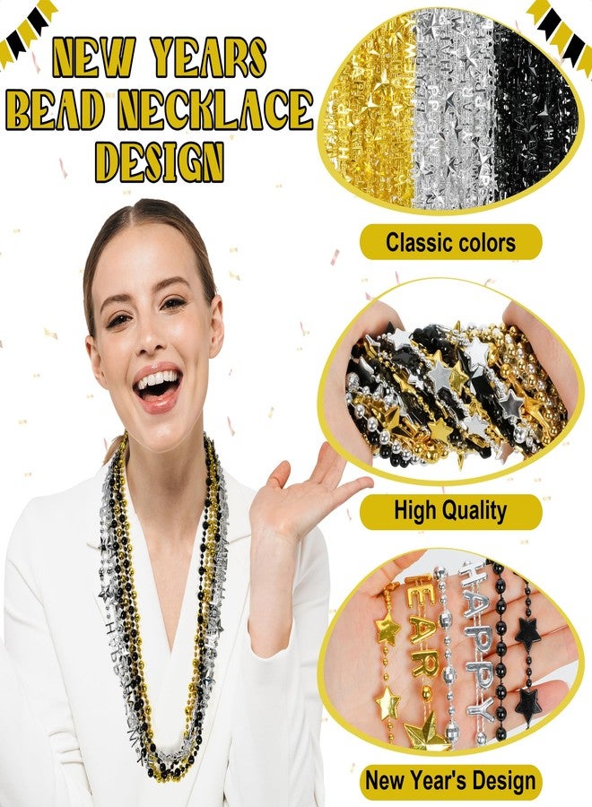 EOBOH 50PCS New Years Eve Necklace, Black Gold Silver Beads Necklaces Party Supplies 2026, 12 Kinds of HAPPY NEW YEAR Star Bead Necklaces Bulk, Beaded Necklace 2026 Accessories for New Years Decor - Image 3